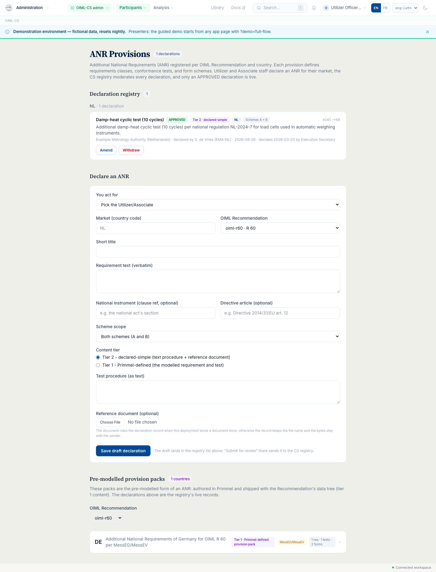 The surface a designated Associate works on: the ANR declaration registry and the declare form, moderated by the CS registry.