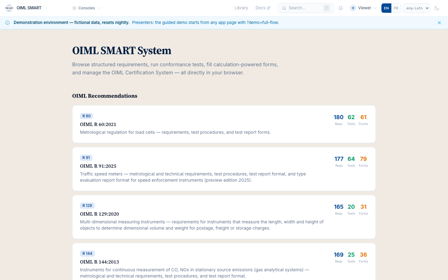 The program's shared ground on the live demo: the Standards catalog with the Recommendations as models, the counts derived from the models themselves.