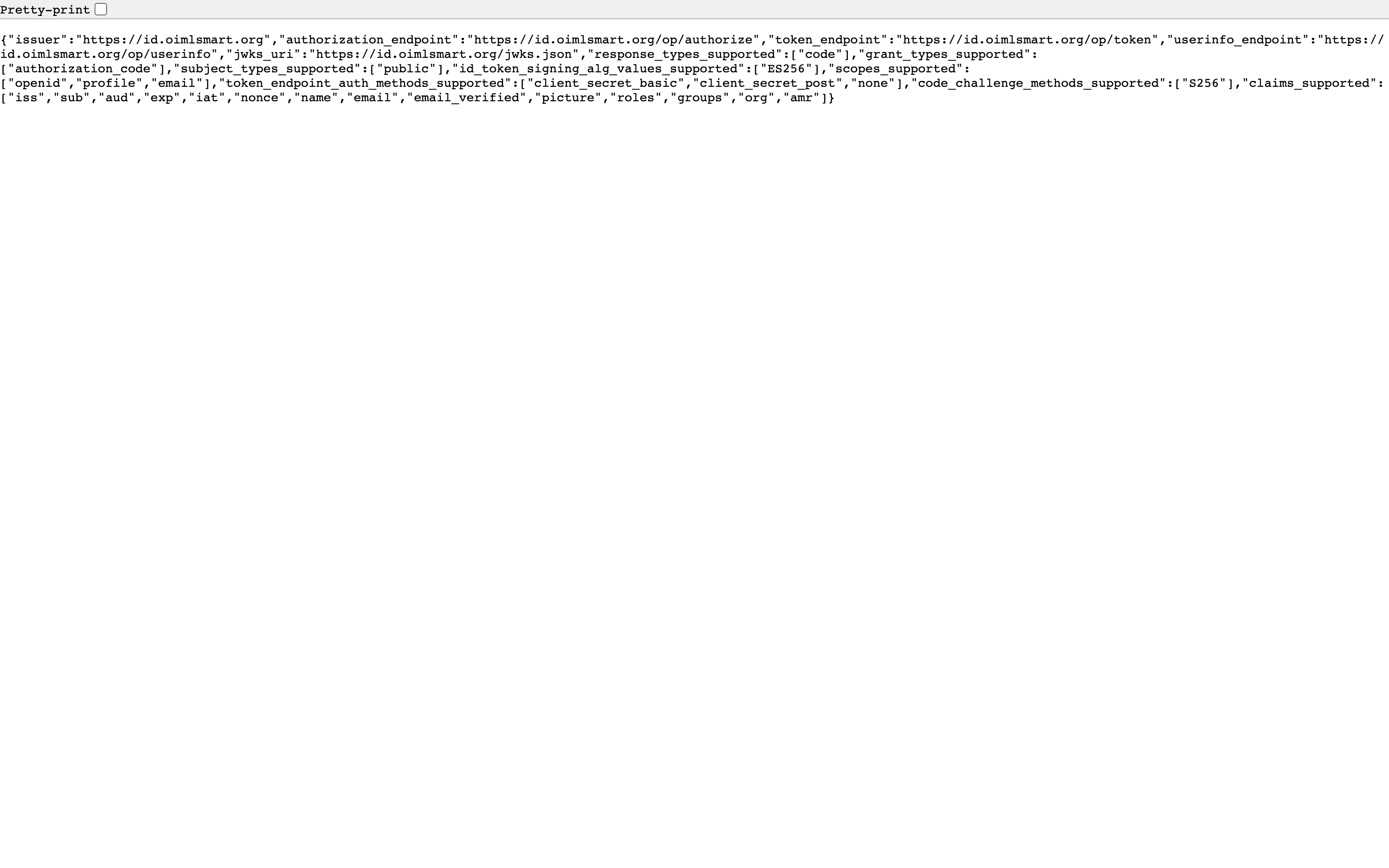 The OpenID discovery document JSON: issuer, authorization_endpoint, token_endpoint
