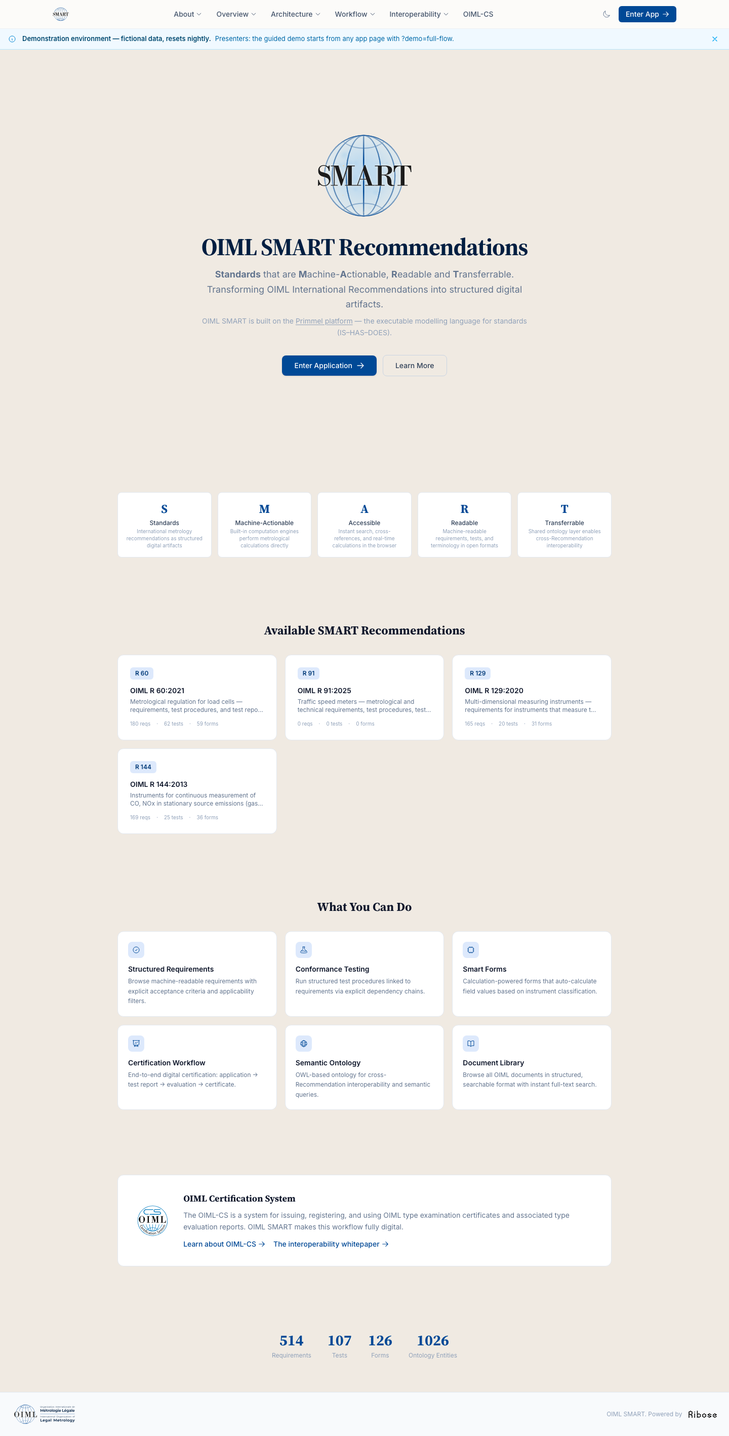 The TL-only pilot instance at tl.oimlsmart.org: the laboratory posture of the same codebase.