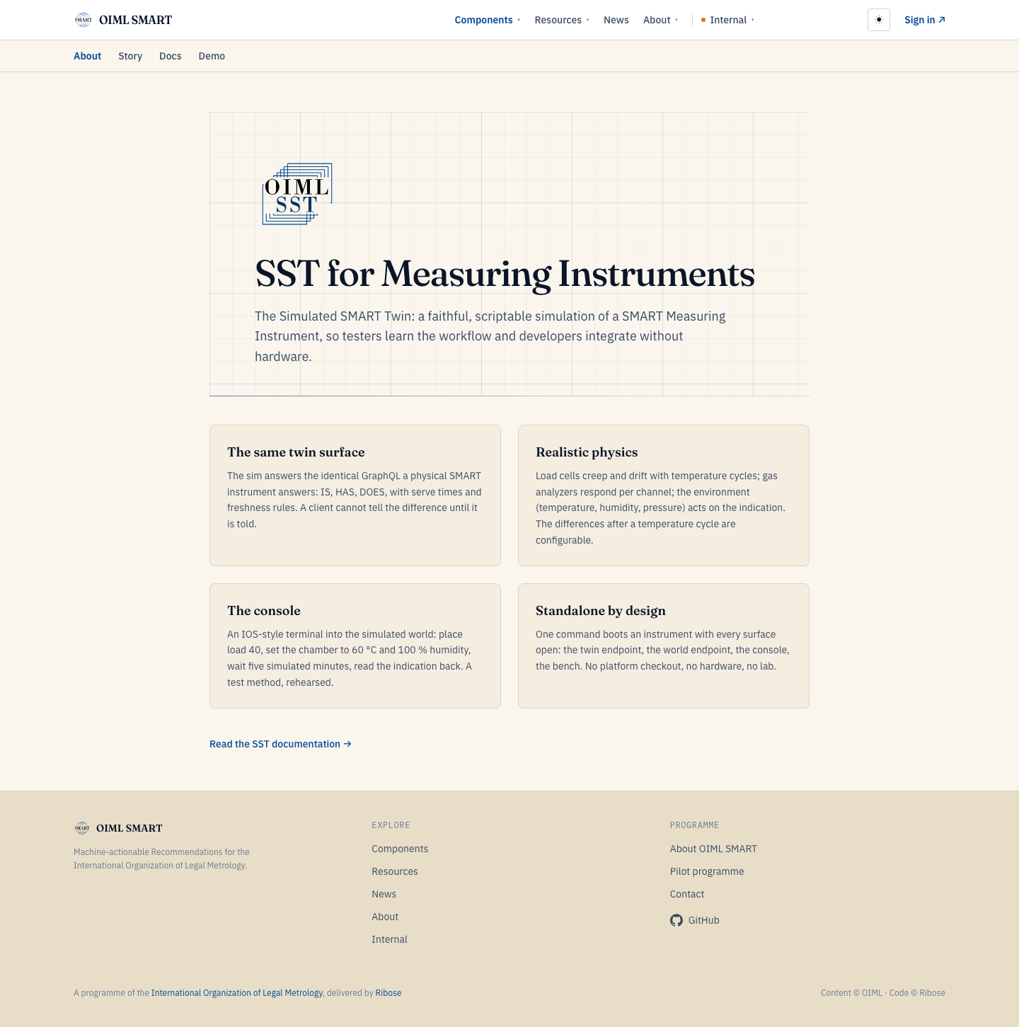 The SMI Simulation site: the simulated measuring instruments, their consoles, and the scenario library.